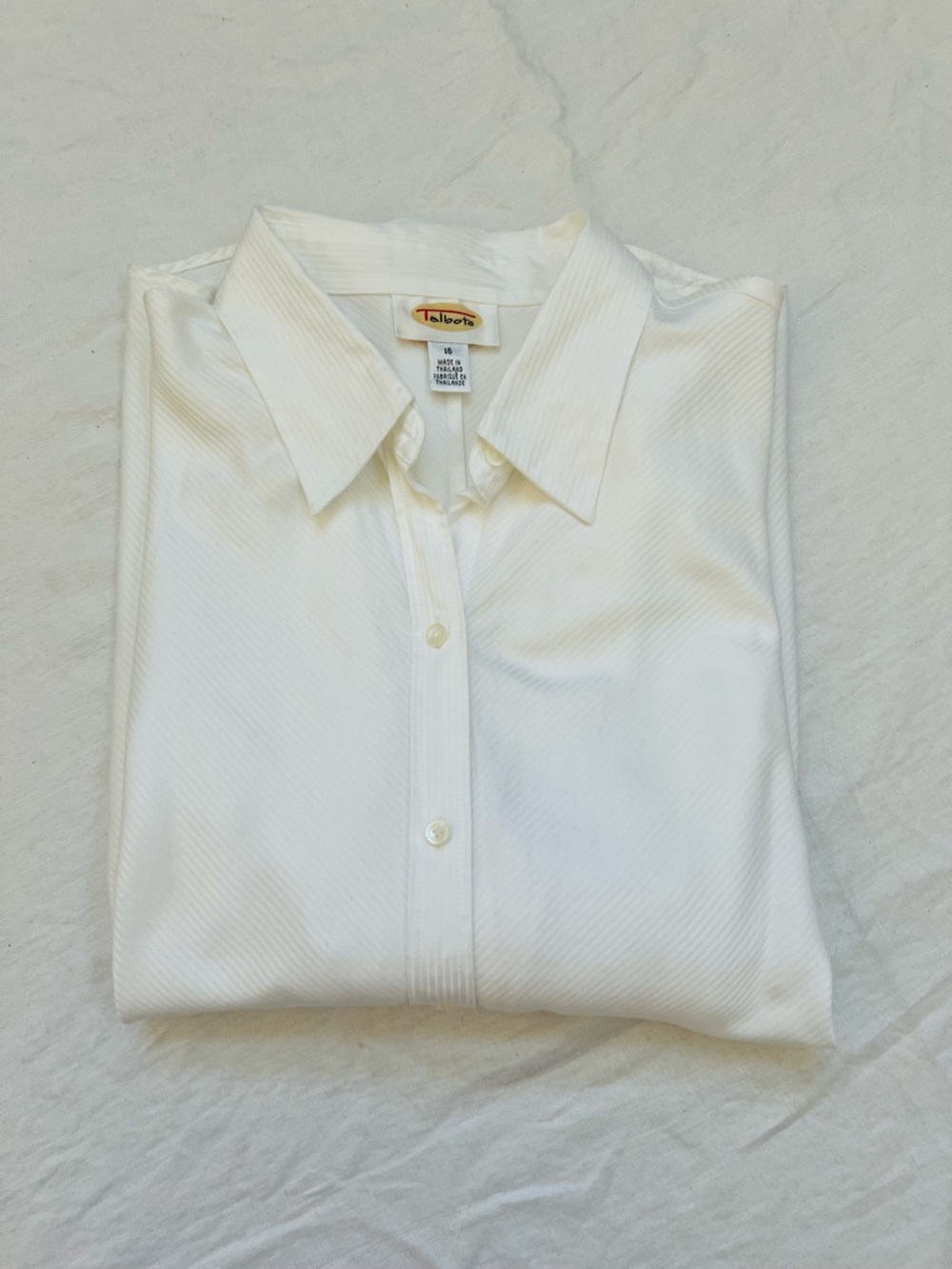 Talbots Women's Blouse Diagonal Striped White Button Shirt SIZE 16 100% Cotton